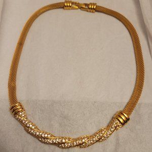 Rare Beautiful Vintage Swarovski Crystal Gold Mesh Necklace with Crystals